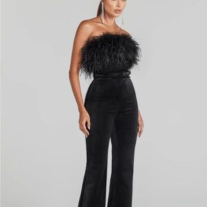 Nadine Merabi Colette Black FeatherJumpsuit